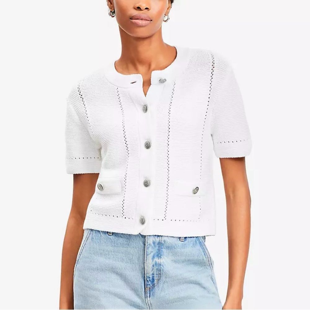 NWT Loft Link Stitch Sweater Jacket in White Size XL